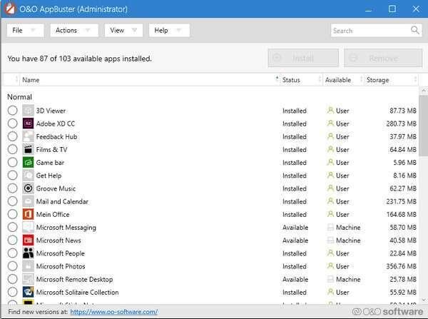 O&O AppBuster(win10应用删除工具) 1.1.1340 绿色免费版