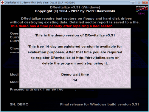 Drevitalize(硬盘坏道修复工具)官方版 3.31DOS电脑最新版 Drevitalize(硬盘坏道修复工具)官方版 3.31DOS电脑最新版